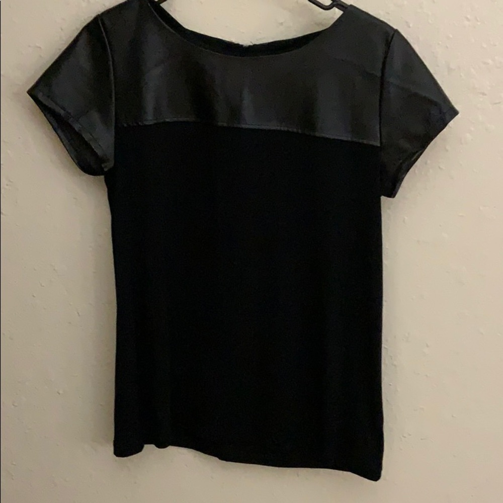 A.n.a black teeshirt with black leather zipper